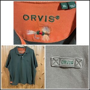 Orvis Fly Fishing Polo Shirt XL Green Orange Embroidered Fly Outdoor